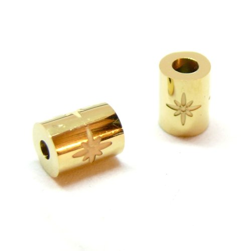 H11s116290g pax 1 perle intercalaire, tube 8 par 6mm avec etoile, acier inoxydable 304, finition doré à l'or fin 14k
