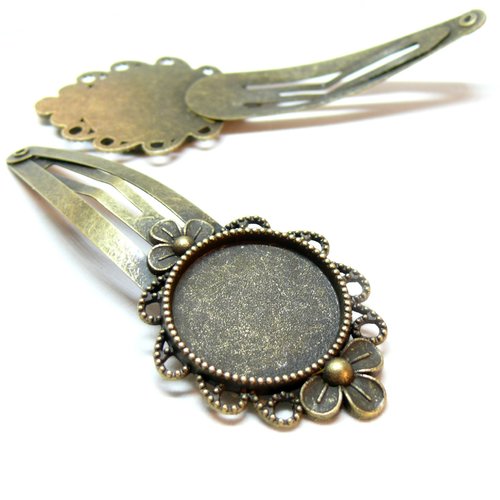 H11wg3829502 pax 2 supports de barrette clip arty avec fleur 20mm, laiton finition bronze, diy bijoux