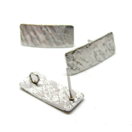 H11b03406p pax 4 boucles d'oreilles puce rectangle martelée 20mm acier inoxydable 304 finition argenté
