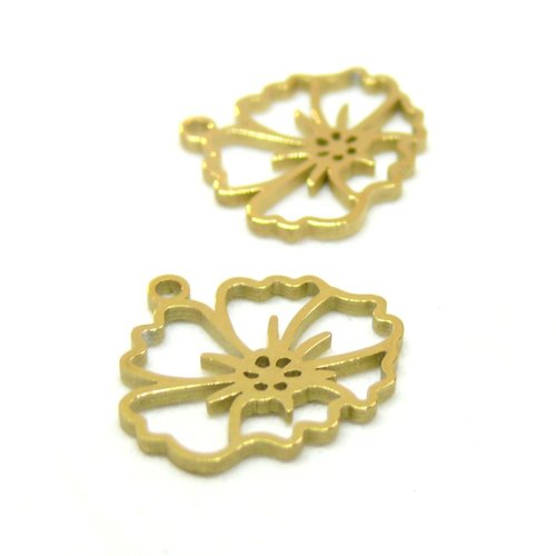 H11s13906g ref 11 pax 1 pendentif fleur 14mm, acier inoxydable 304, finition doré à l'or fin 18k