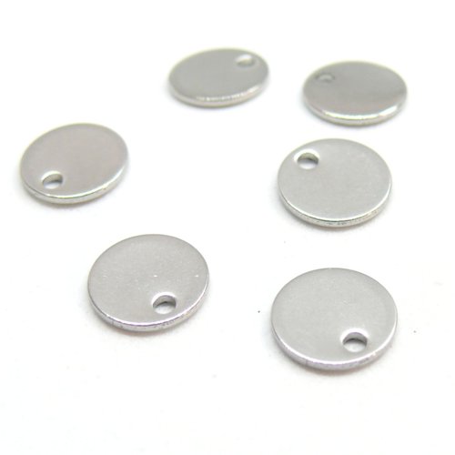 H11q05610 pax 20 pendentifs, médaillons, médaille à graver 10mm, acier inoxydable 304 finition argenté