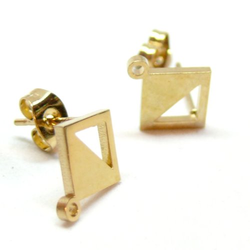 H11i20685g pax 4 boucles d'oreilles, puces losange 12mm, anneau d'attache et embouts, acier inoxydable 304, finition doré placage ionique