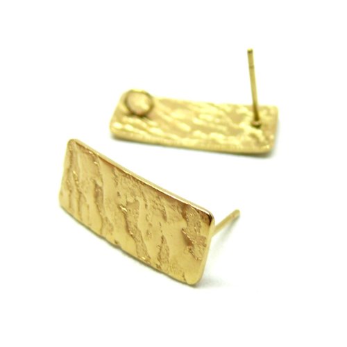 H11b03406g pax 2 boucles d'oreilles puce rectangle martelée 20mm acier inoxydable 304 finition doré, placage ionique