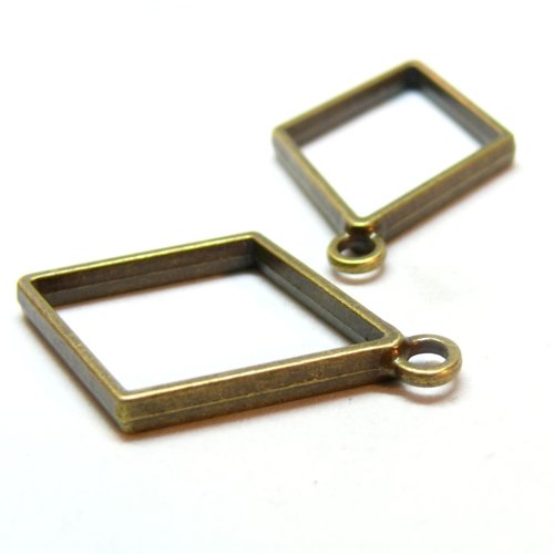 H11s04714f pax 10 pendentifs forme géométrique, losange 40mm, métal finition bronze, pour inclusion résine....