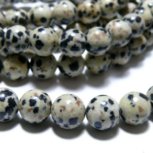 H11g5154 lot 1 fil de 43 perles rondes, jaspe dalmatien 4mm