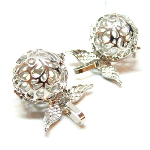 H11j29710p pax 1 pendentif cage bola grossesse ailes d'ange 16mm, finition argent platine