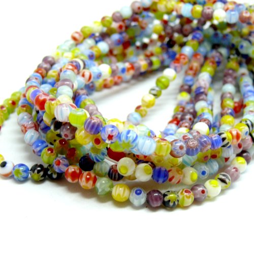 Hr00481 lot de 30 perles rondes 6mm, verre millefiori multicolores