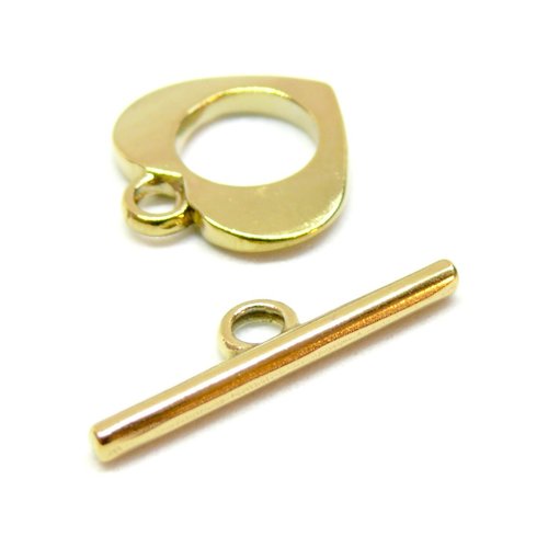 H11f29007g pax 1 set fermoir barre, t-toggle forme cœur, acier inoxydable 304 finition doré à l'or fin 18k, placage ionique