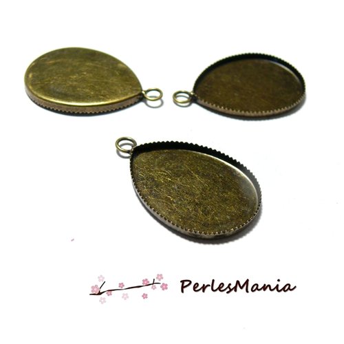 Bn1121804 pax 10 supports de pendentif, goutte plateau 13 par 18mm, laiton finition bronze