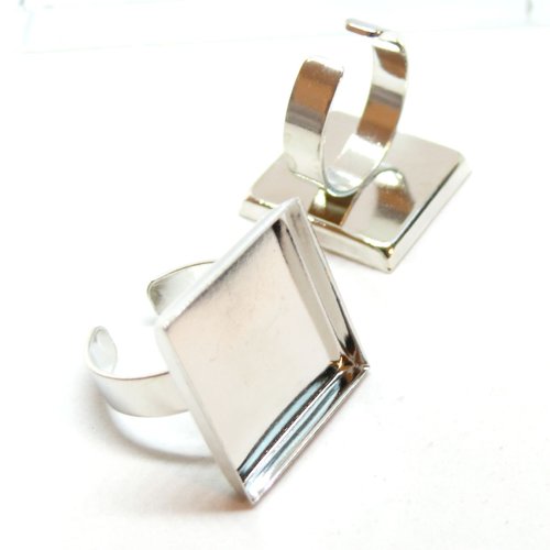 Bn1119725 pax 2 supports de bague carré 20mm bord épais qualité extra, laiton finition argent platine