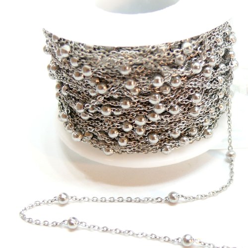 H11e01808p pax 1 mètre de chaine, maille bille 3mm, acier inoxydable 304, finition argenté