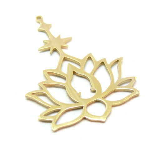 H11n090la9092 pax 1 pendentif fleur de lotus 44mm, acier inoxydable finition doré