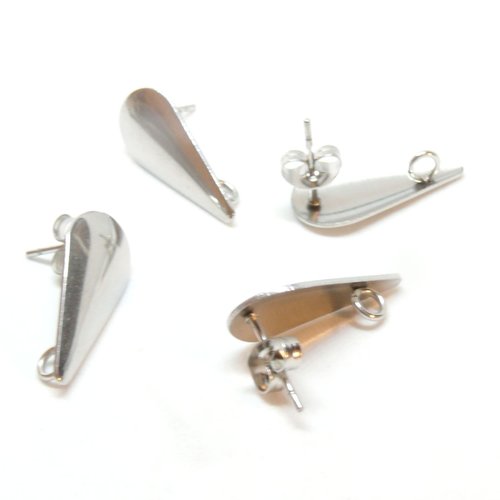 H11q23104a pax 4 boucles d'oreilles, puce goutte 20mm, avec anneau d'attache et embouts, acier inoxydable 304, finition argenté