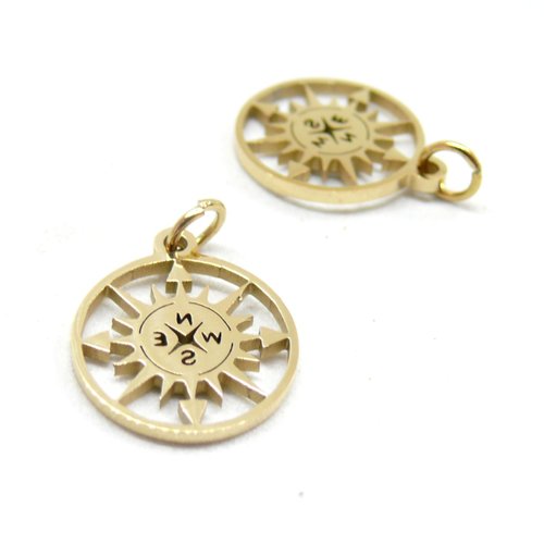 H11g25803g pax 2 pendentifs boussole, acier inoxydable 304 finition doré, pour bijoux raffinés