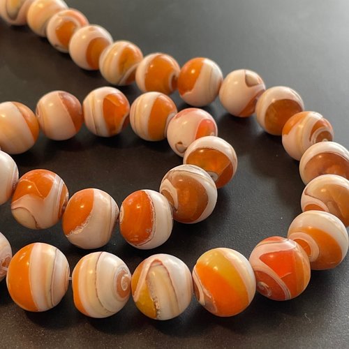 Lot de 2 perles rondes 12mm, coquillage naturel, nacre coloris orange