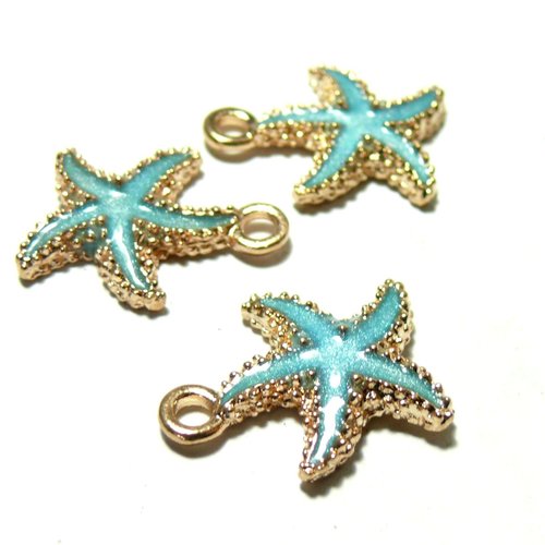Bu171011174229 pax 4 pendentifs, breloques, etoile de mer, or, bleu 18x15mm