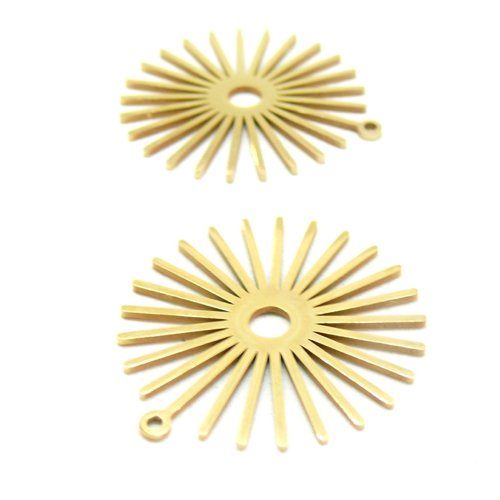 H11t056la3072 pax 1 pendentif forme géométrique, art deco, soleil 30 mm, acier inoxydable doré à l'or fin 18k, placage ionique
