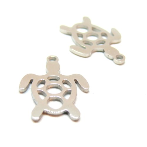 H11q201jn2801 pax 4 pendentifs tortue 19mm, acier inoxydable 304 finition argenté