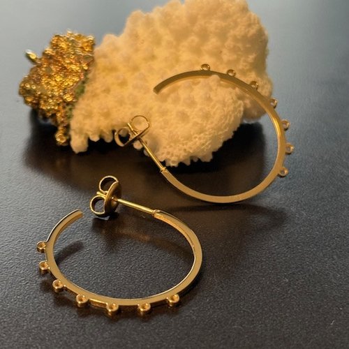 H11s116264bg – lot de 2 créoles avec anneaux d'attache 25mm – acier inoxydable 304 doré 14k