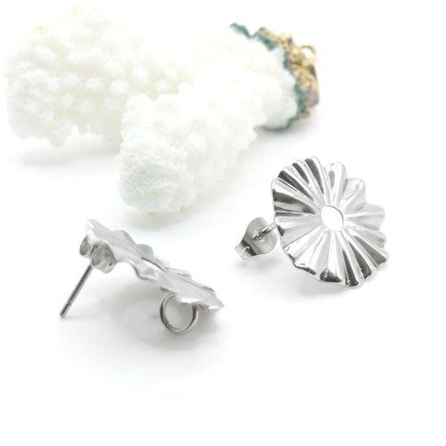 H11p32815p – lot de 2 boucles d’oreilles puce soleil fleur avec anneau d’attache 19 mm – acier inoxydable 304 argenté