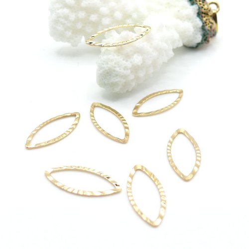 H11g17660g – lot de 10 pendentifs connecteurs marquise (navette) martelée 18 mm – acier inoxydable 304 doré