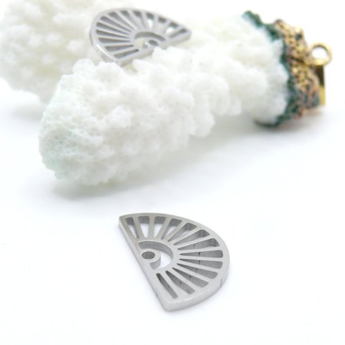 H11m06707p – lot de 2 pendentifs  éventail 18 mm – acier inoxydable 304 argenté