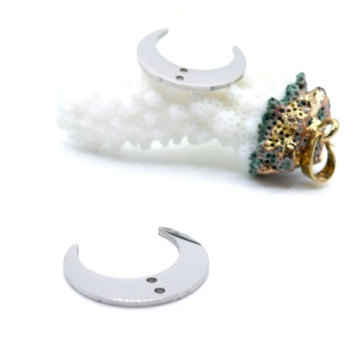 H11n090la039p– lot de 2 pendentifs connecteurs corne de buffle lune 20mm acier inoxydable argenté