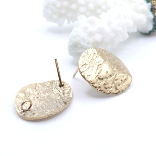H11b04102g – lot de 2 boucles d’oreilles puce ovales travaillées – acier inoxydable 304 – dorée placage ionique – 20 x 16 mm