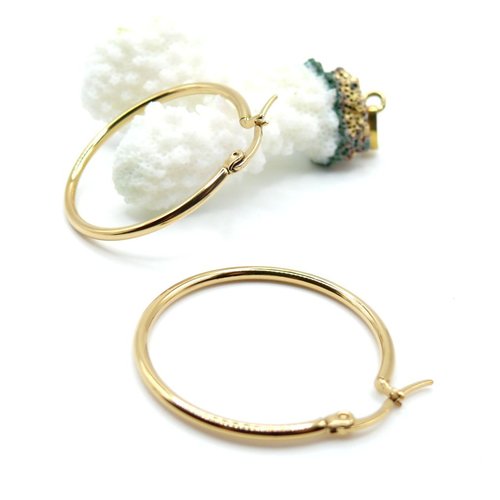 H11n001611gf – lot de 2 créoles rondes 40 x 2 mm – acier inoxydable 304 doré à l’or fin 18k, placage ionique