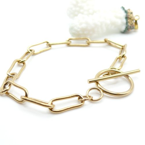 H11p00159g – lot de 1 bracelet 22 cm maille ovale rectangle 16 x 7 mm avec fermoir t toggle – acier inoxydable 304 doré