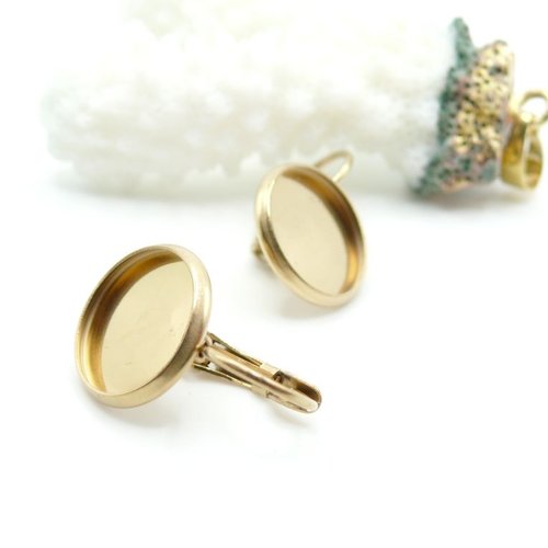H11h42505g – lot de 2 supports boucle d'oreille pour cabochon 12mm – acier inoxydable 304 placage ionique