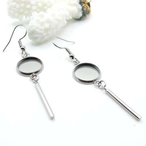 H11wh004601b – lot de 2 supports de boucles d’oreilles avec tige 12 mm – acier inoxydable 304 argenté