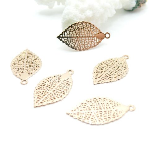 H11q79202lg – lot de 10 estampes pendentifs filigrane feuille 20.5mm – laiton doré