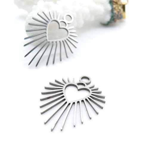 H11i33212p– lot de 2 pendentifs  coeur soleil  26.5mm – acier inoxydable 304 argenté