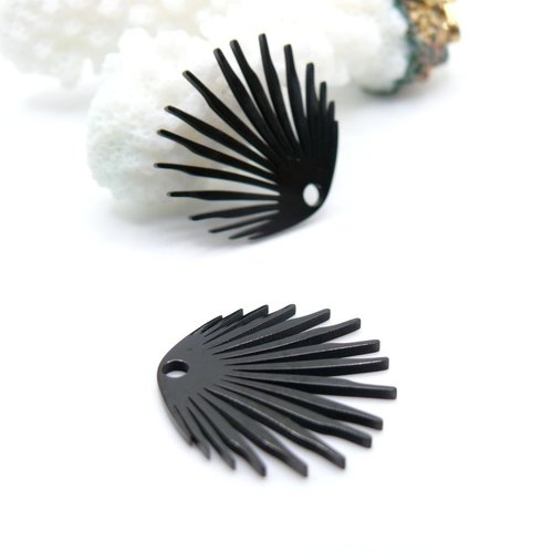 H11h16311b – lot de 2 pendentifs  éventail 18 mm – acier inoxydable 316 noir