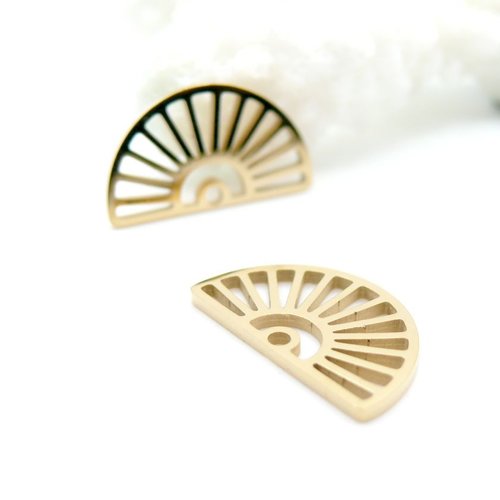 H11m06707g– lot de 2 pendentifs  éventail 18 mm – acier inoxydable 304 doré à l'or fin 18k, ionique