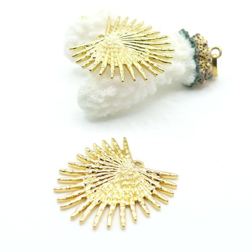 H11f30401g07 – lot de 1 pendentif éventail, soleil, art déco 28 mm – acier inoxydable 304 doré à l’or fin 18k