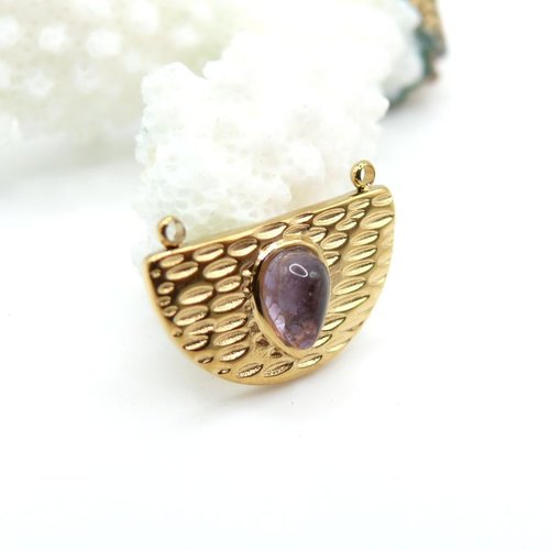 H11c09002g08 – lot de 1 connecteur 18mm améthyste – acier inoxydable 316 doré à l'or fin 18k