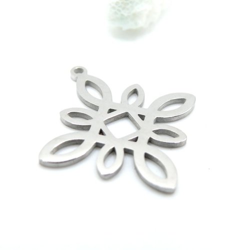 Ps11883612 – lot de 1 pendentif losange arabesque boho 28mm – acier inoxydable 304 argenté