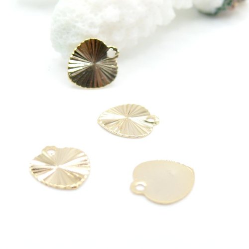 H11f831025g – lot de 10 pendentifs coeurs striés 10mm – métal doré à l'or fin 24k