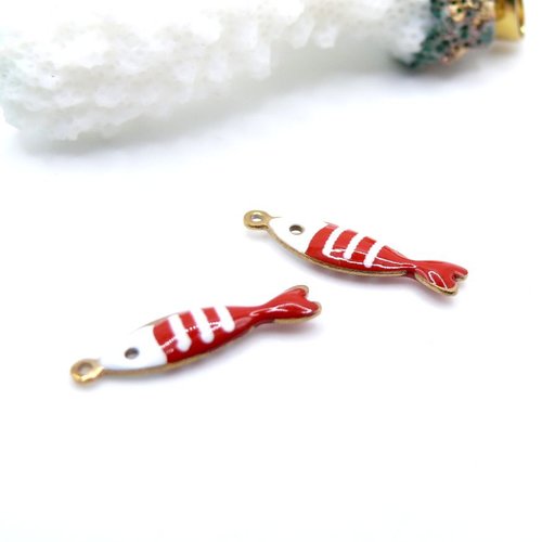 Bu112412171539413277 ref 5 – lot de 2 pendentifs poissons 18x5mm – résine émaillée & acier inoxydable 304 finition doré pvd