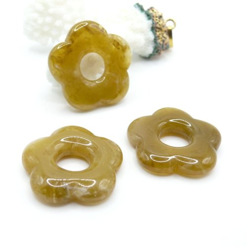 Bu112411251353243236 ref 8 – lot de 2 pendentifs fleur résine acrylique 25mm – vert olive