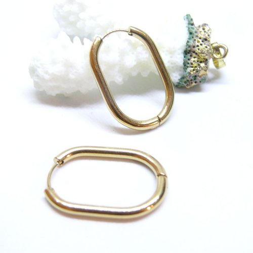 H11m21802ag – lot de 2 créoles ovales 16 x 2 mm – acier inoxydable 304 doré à l’or fin 18k – ionique