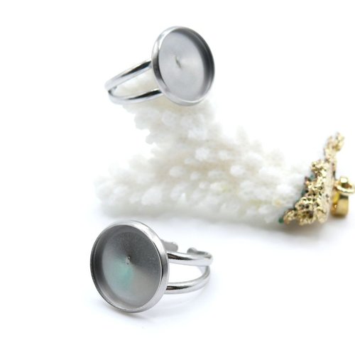 H11e20202ap – lot de 1 support de bague ajustable pour cabochon rond 14 mm, anneau double – acier inoxydable 304 argent