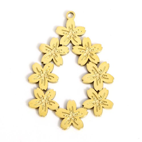 H11h21336g lot de 1 pendentif multi fleurs goutte 30mm en acier inoxydable 316l doré à l'or fin 18k, placage ionique