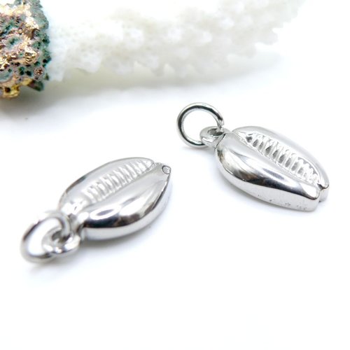 H11l22227p – lot de 1 pendentifs breloques coquillage cauri argent 18.6mm – acier inoxydable 304 pvd