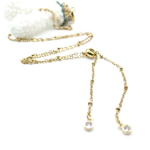 H11jb0127201 – lot de 1 collier ajustable coulissant maille satellite 61 cm avec strass – acier inox 304  doré