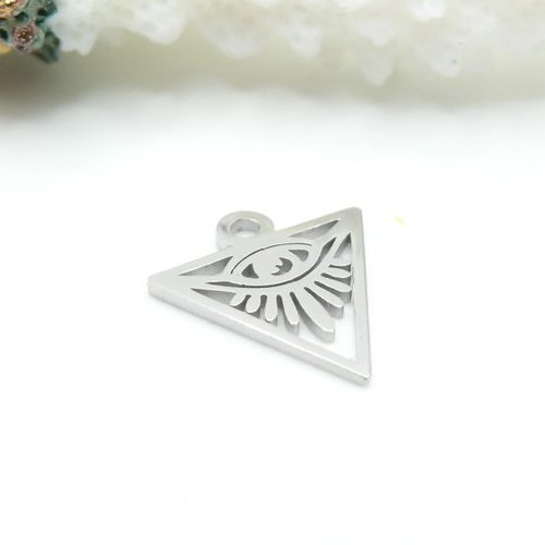 H11j04236p – lot de 2 pendentifs triangle, amulette, oeil de la protection 13 mm – acier inoxydable argenté