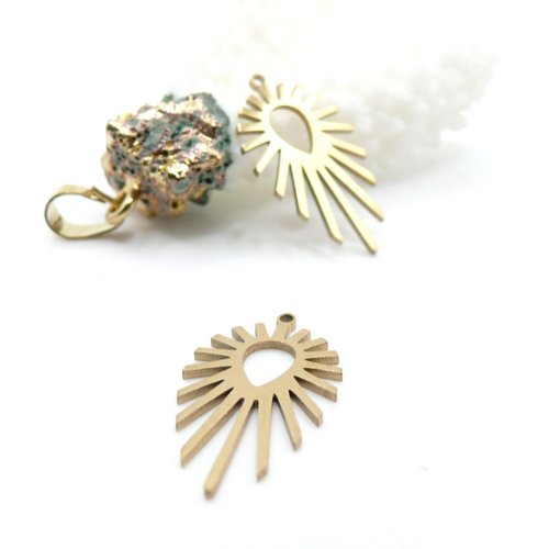 H11h48008g – lot de 1 supports de pendentif art déco, soleil éventail 24mm – acier inoxydable doré 18k