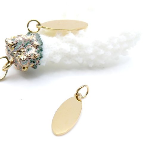 H11i31120bg – lot de 1 pendentifs ovales avec anneau 19 mm – acier inox 304 – doré à l’or fin 18k, placage ionique (ip)